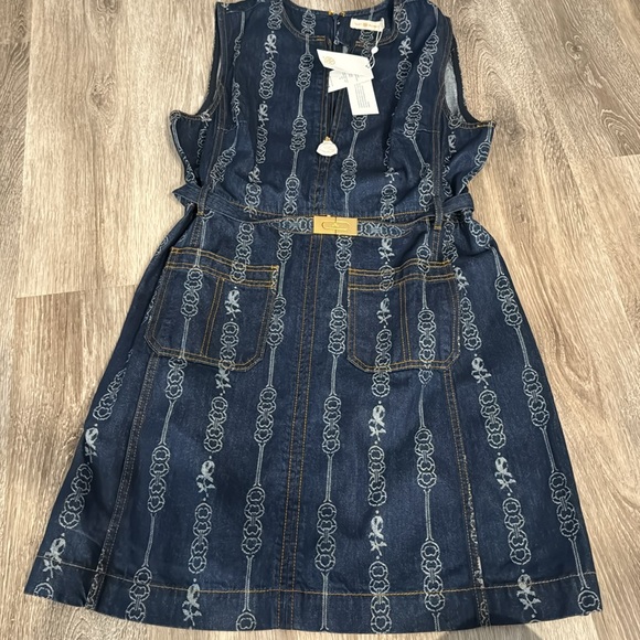 Tory Burch Belted Gemini Cotton Jacquard denim Dress Size 14 - Picture 5 of 7